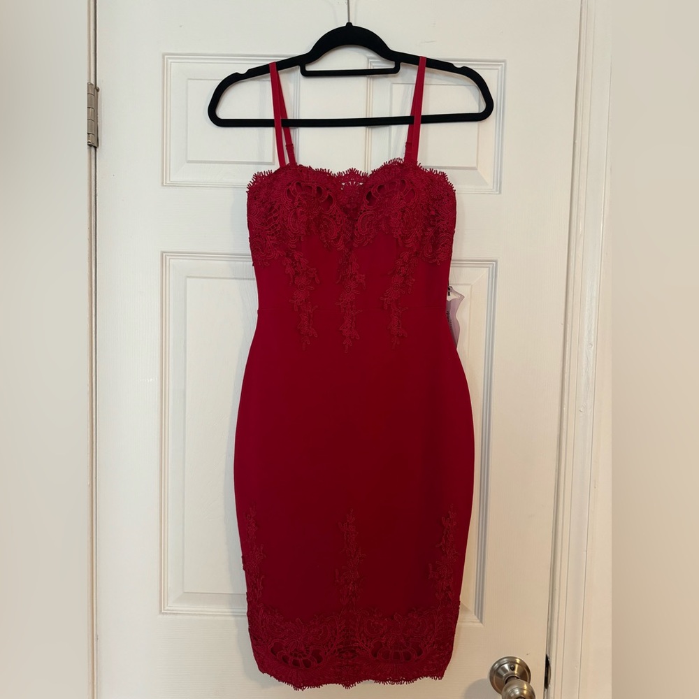 NEW Haute Monde Red Lace Bodycon Dress, S